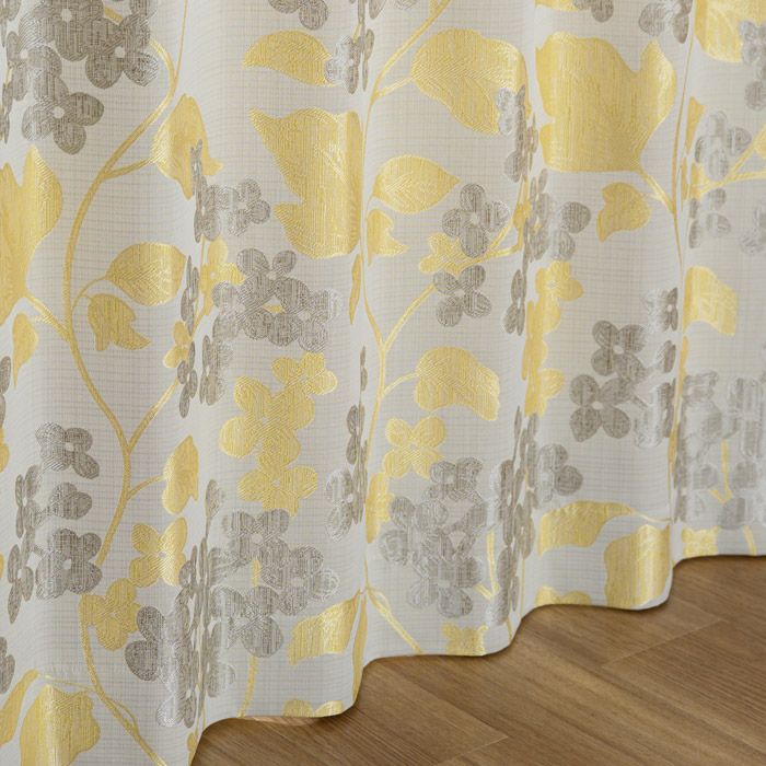 光沢が美しい花柄のジャガード織裏地付き3級遮光カーテン フラン（D