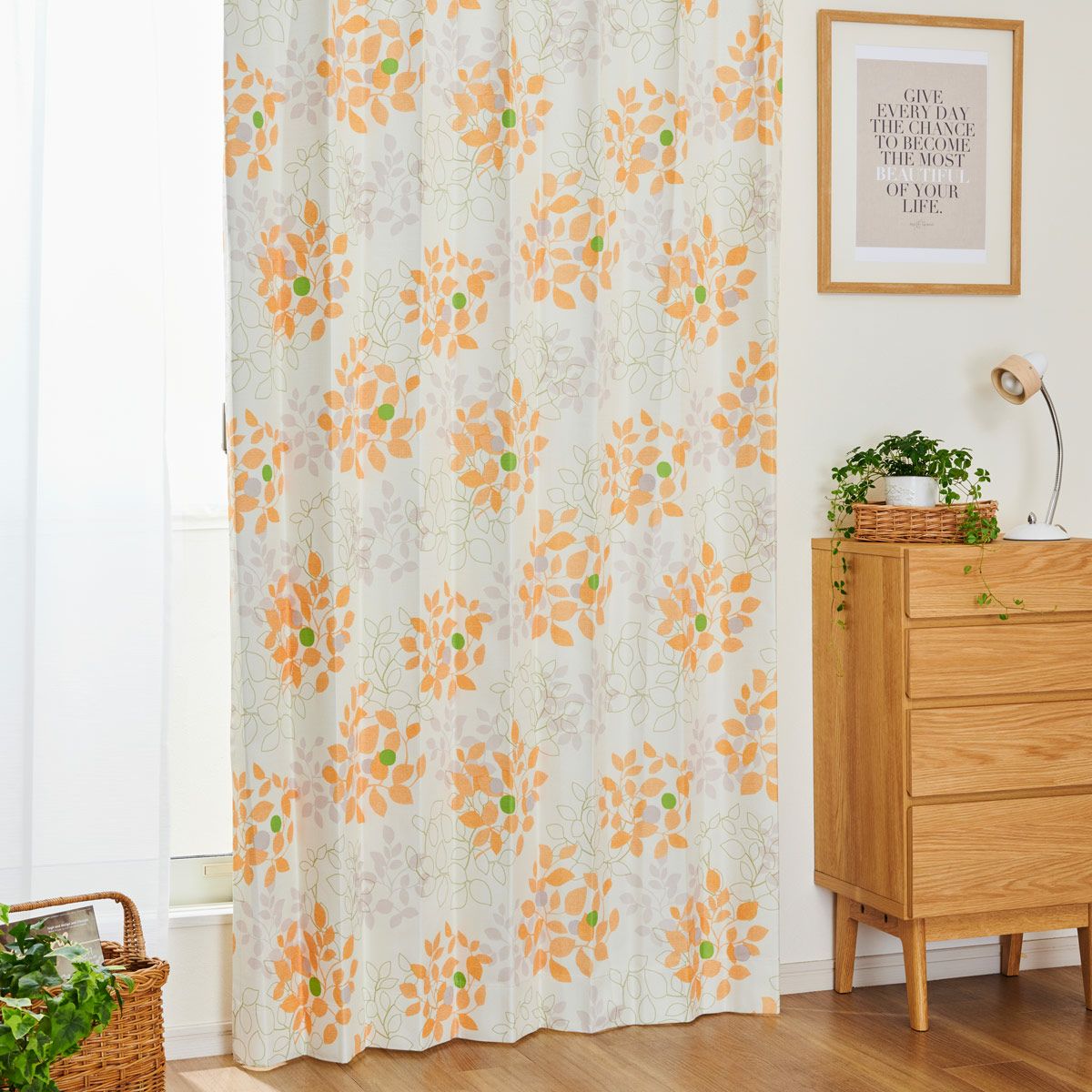 リーフ柄の遮光率100%完全1級遮光カーテン フォル（D-1191）｜カーテン