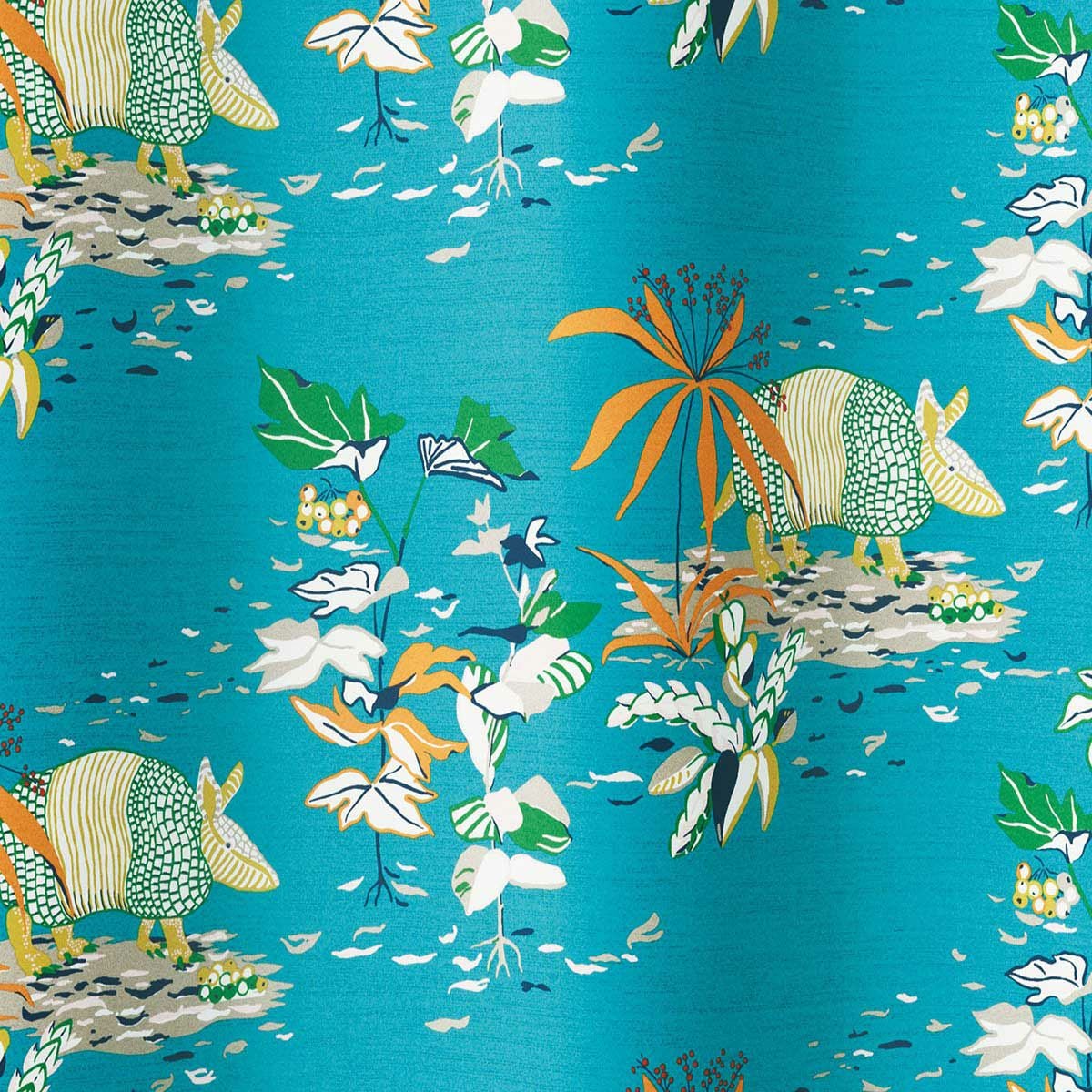 人目をひく色彩でアルマジロと植物をデザインした2・3級遮光カーテン