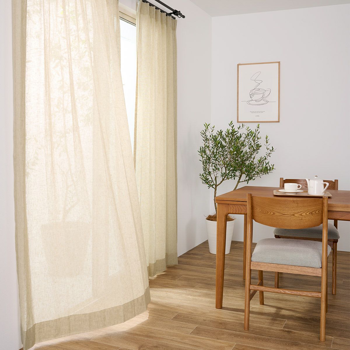 リネン85%ナチュラルなインテリアに合う大きな窓でも美しいシームレスレースカーテン　レジェール（L-1290）