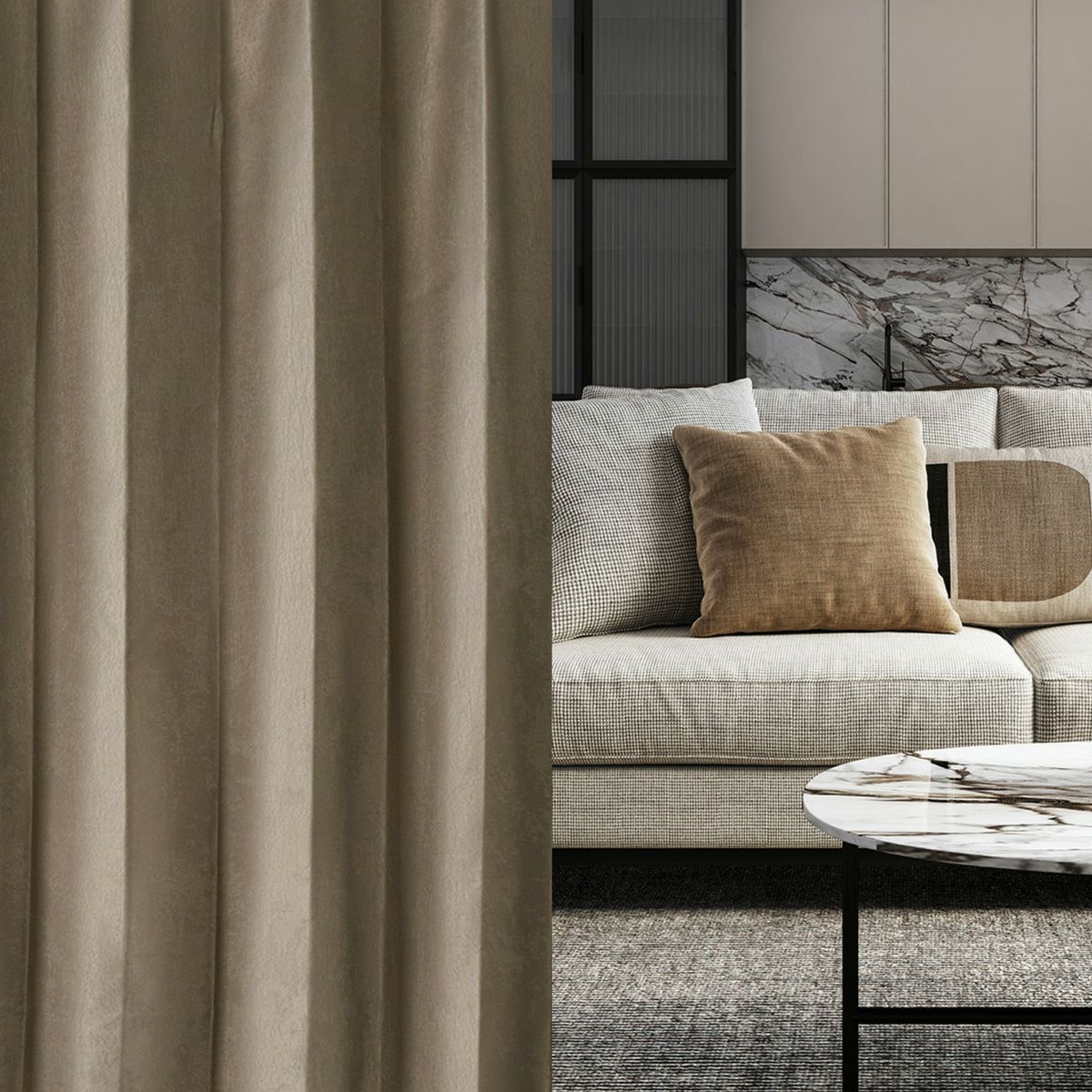 5色 モダンラグジュアリーな石目調の多機能防炎シームレスカーテン