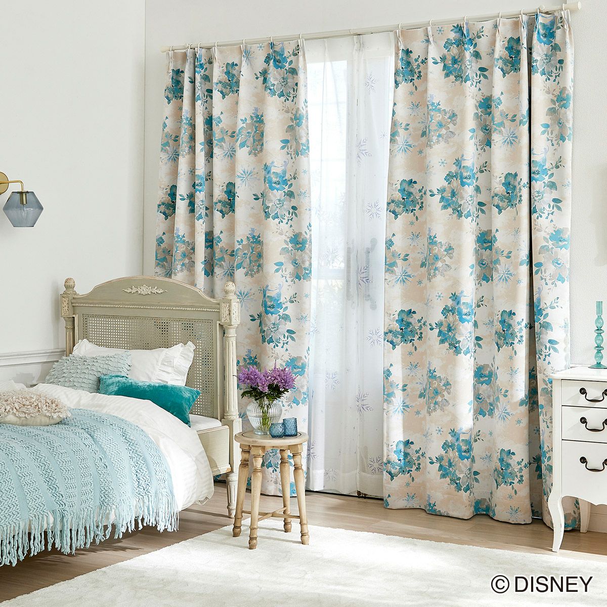 ディズニーカーテン 2級遮光カーテン アイスブルーム〔プリンセス〕（D