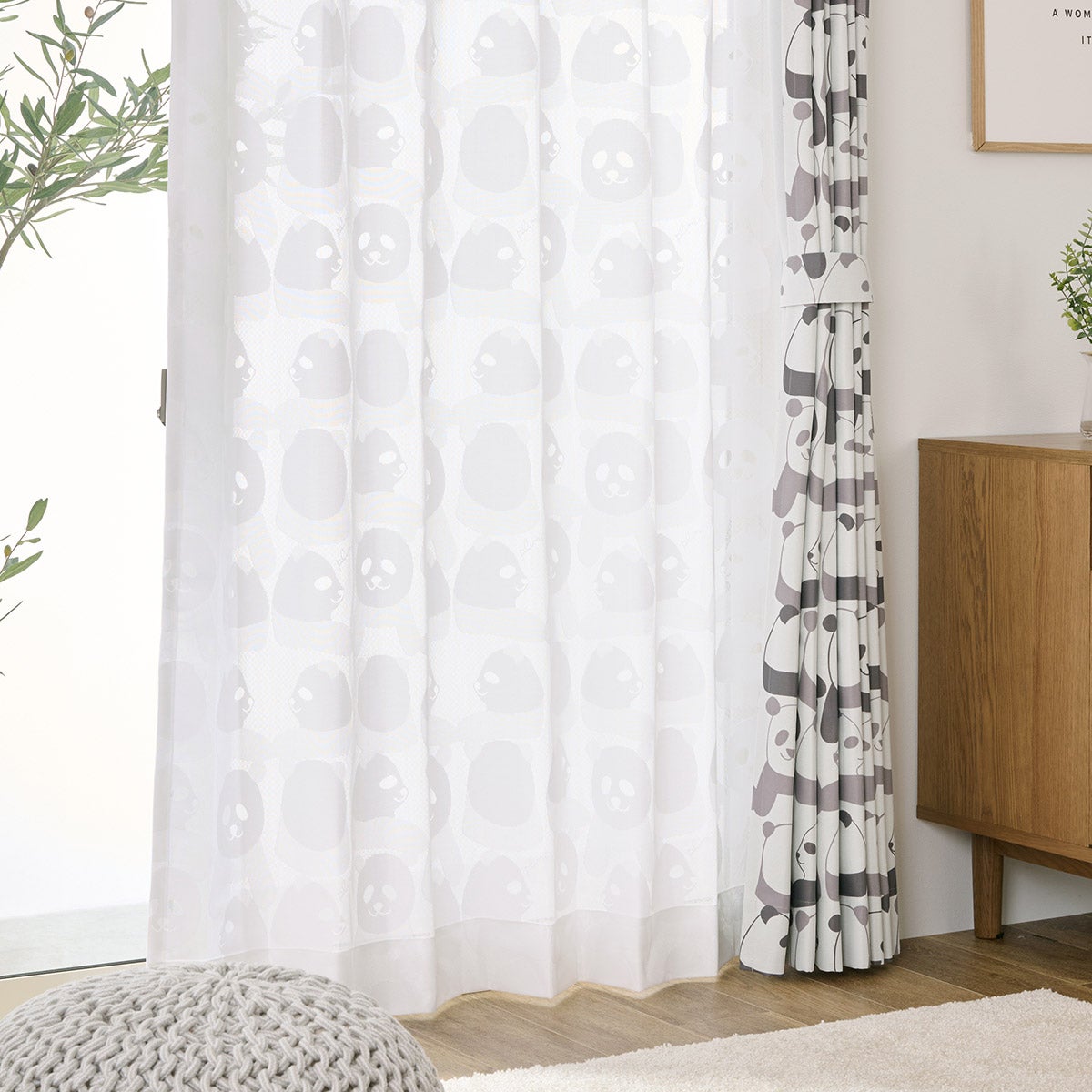 おしゃれなパンダ柄に癒されるレースカーテン レースパンダ(L-8209)